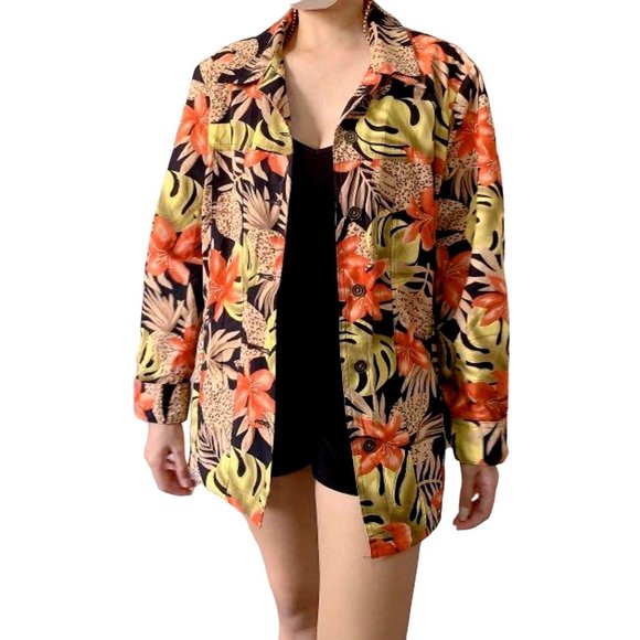 Allison Daley Tropical Floral Button Up Blazer Size 10 - Picture 8 of 14